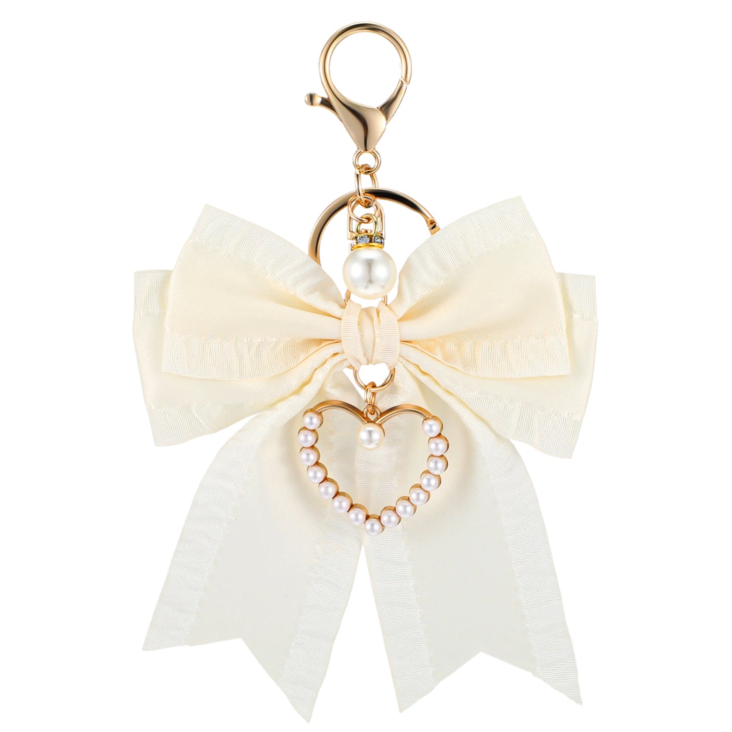 TIESOME Elegant Bow Keychain Charm with Pearl for Women, Durable Bag Accessory for Purse Handbag Backpack Car Keys