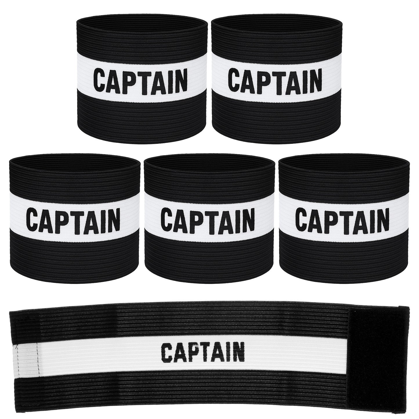 HJZHII 6pcs Captain Armbands for Soccer, Adjustable Leader Armband Elastic Protective Sports Arm Badge for Football Rugby Basketball Volleyball Training Player Captain Band, Black