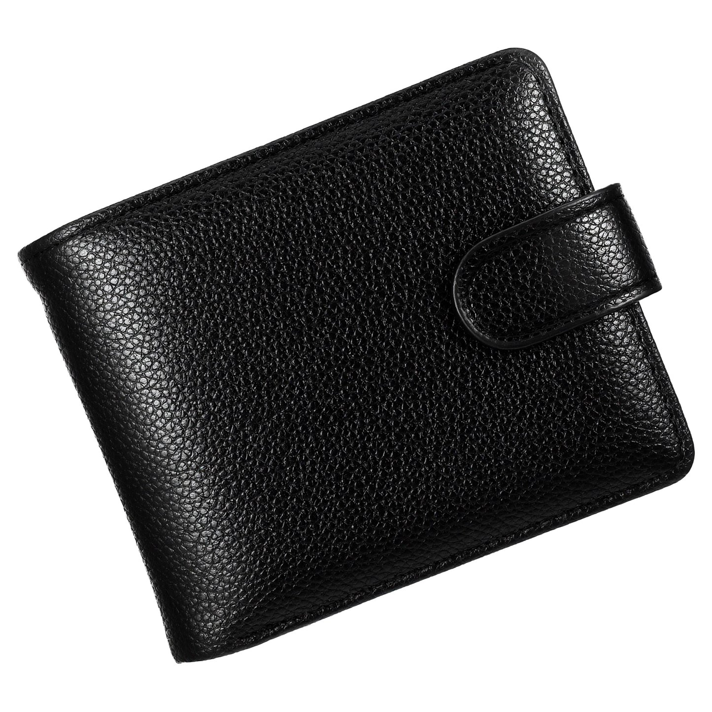 LXUEJIE Black Leather Wallet, Multifunctional Men's Wallet with Card Slots, Buckle & ID Window, Coin Pocket, Travel Daily Use, Slim Bifold for Men & Women