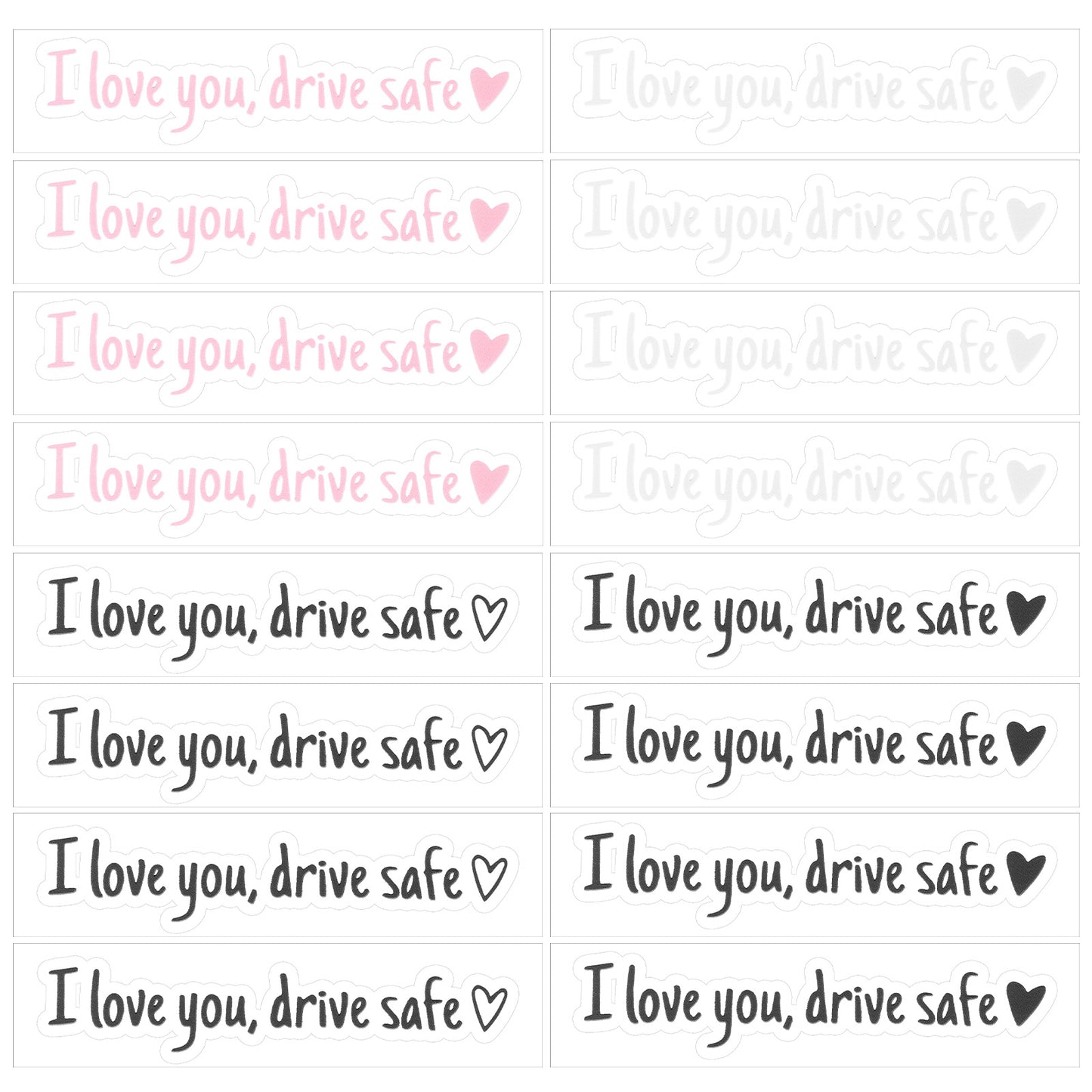 DOPENSPI 16 Pcs I Love You Drive Safe Mirror Sticker, Cute Car Decals Stickers Rearview Mirror Sticker Car Decor Accessories Vinyl Cars Decals for Women Men Gift Vehicle Cars Windows (Black,Pink)