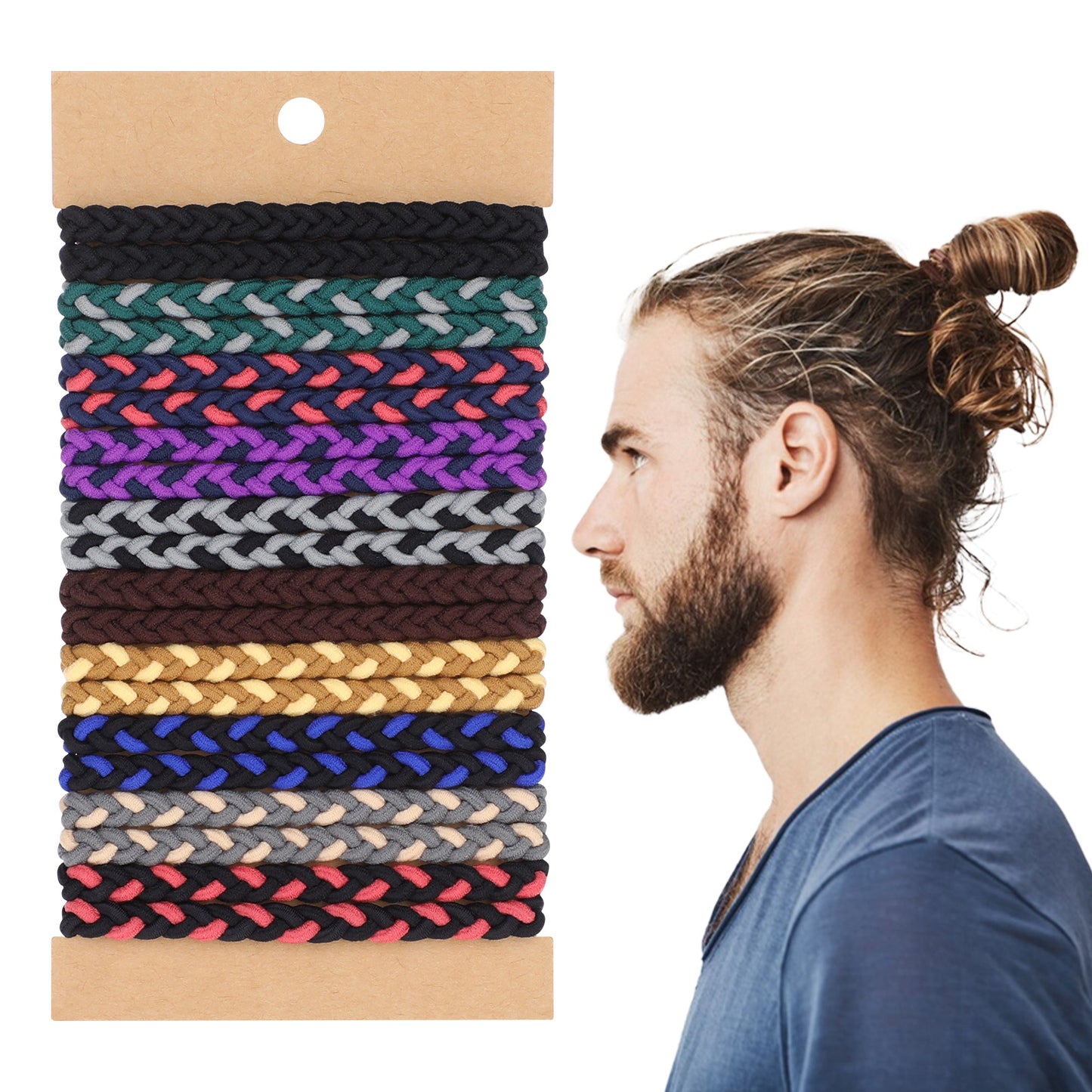 SHENLIU 20 Pcs Braided Hair Coils, Hair Ties for Thick Hairs & Dreadlock Accessories, No Damage Elastic Bands for Men with Long Hairs, Buns & Curly Styles (10 Colors, 2.4 Inch)