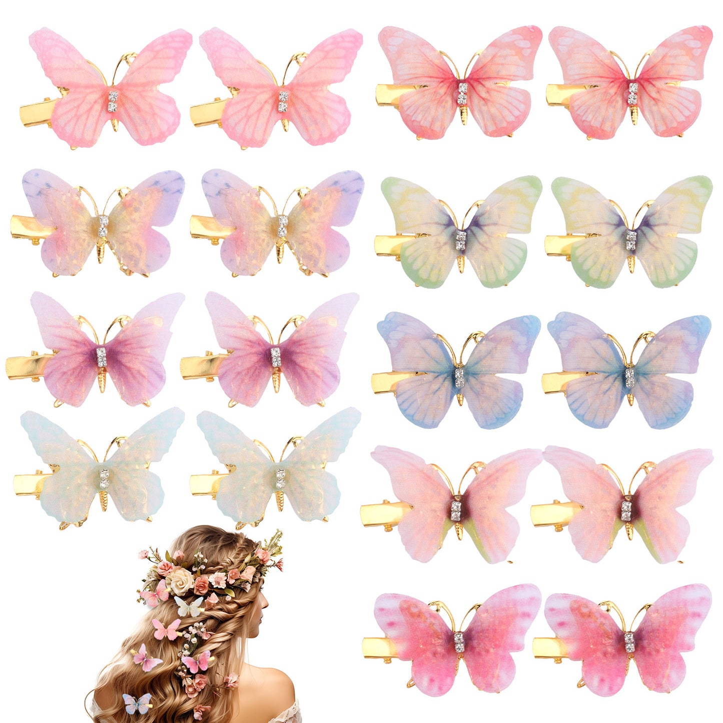 HJZHII 18Pcs Moving Butterfly Hair Clips, Colorful Butterfly Hair Clips