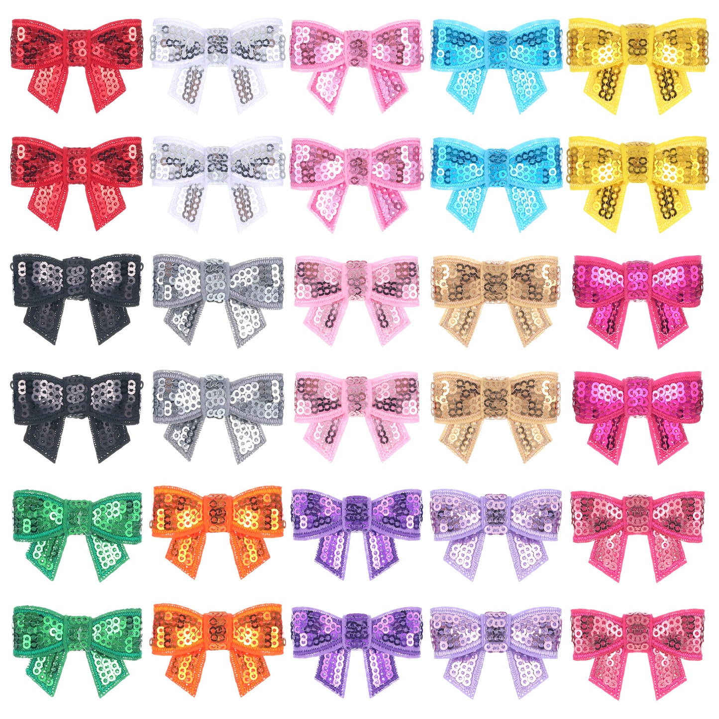 YUXMU 30 Pcs Sequin Patches, 1.18 Inch Iron on Bow Patches Mini Bow Iron On Embroidered Applique for Clothing Bags Jackets DIY Crafts