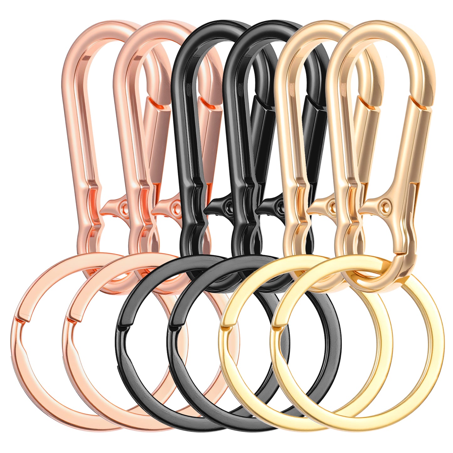 TIESOME 6Pcs Metal Keychain Carabiner Clip, Stainless Steel Heavy Duty Key Chain, Keyring Key Ring Chain Clips Hook Holder Key Organizer for Men Women