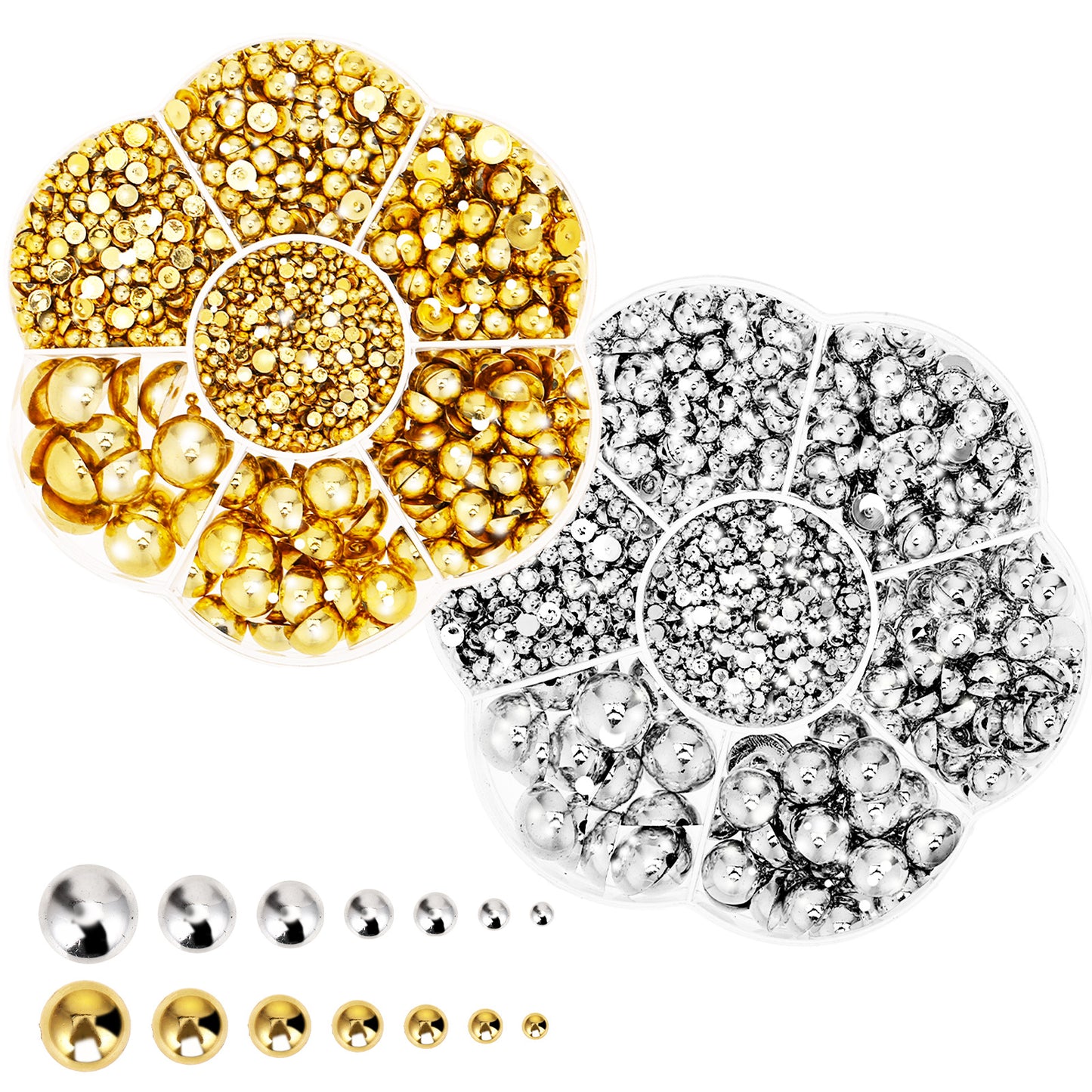 SHENLIU Gold Nail Gems, Flatback Pearls Half Round, Gold Silver Half Pearls Bead, Mixed SizeHalf Round Pearl Beads Nail Gems Rhinestone, Nail Art Plastic Beads for Manicure Face Art DIY Craft Jewelry