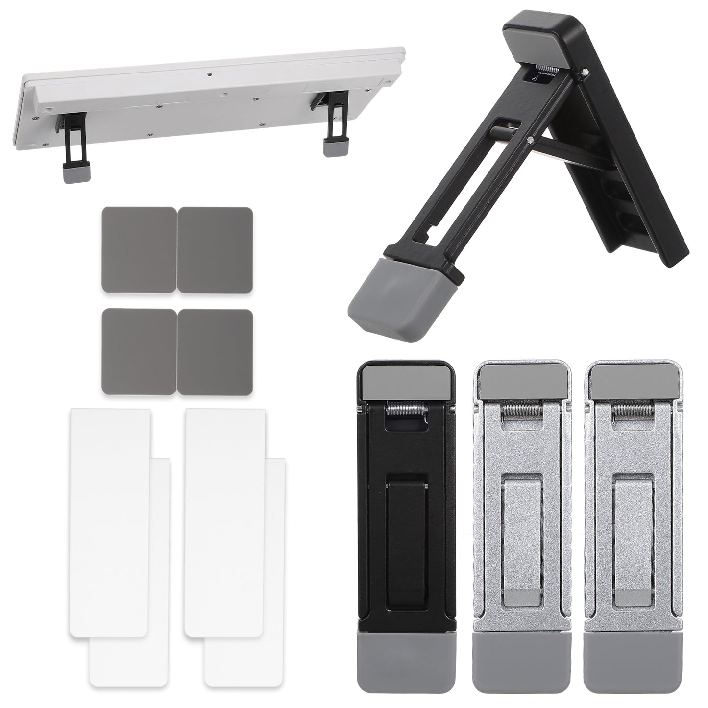WJIAAA 4 Pcs Mini Portable Laptop Stand, Foldable Keyboard Riser Stand For Desk, Three Tilt Angle Adjustable Laptop Feet Anti-Slip Pads, Self-Adhesive Invisible Portable Computer Keyboard Lift Office