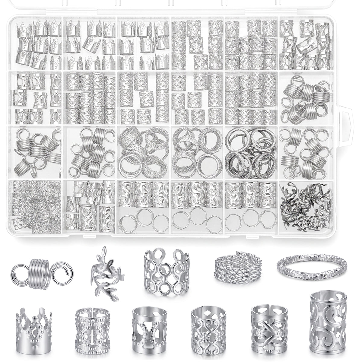 LXUEJIE 220pcs Silver Hair Locs,Hair Jewellery Dreadlock Accessories Unisex