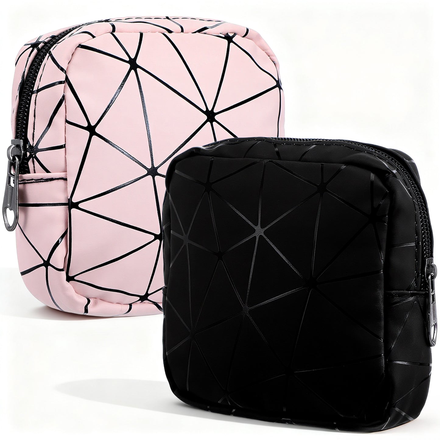 Yuanchu 2Pcs Sanitary Pad Storage Bag, Waterproof Period Pouch with Zipper Discrete Feminine Product Organizer Portable Tampon Holder Reusable Cosmetic Organizer Bags for Women Teen Girls(A)