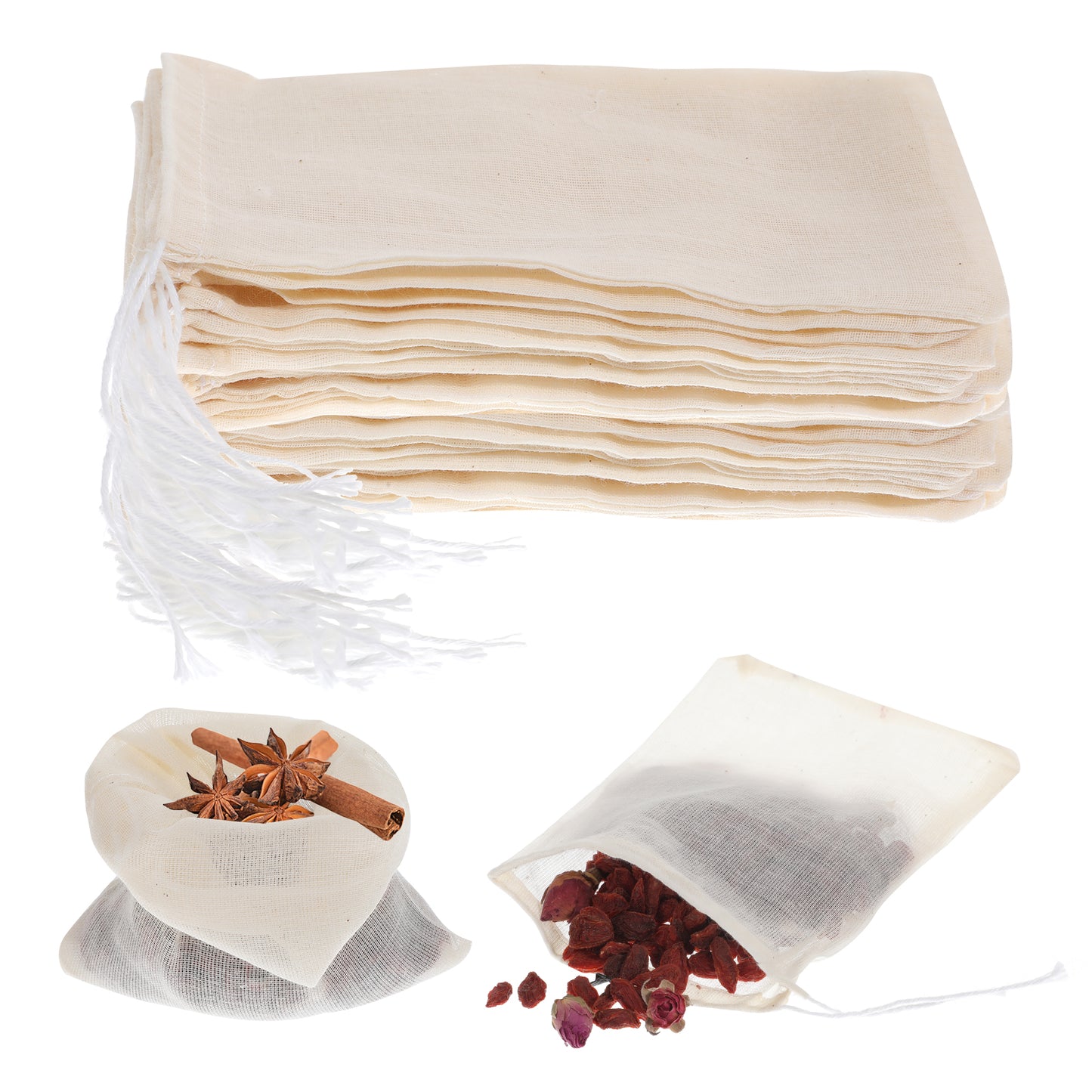 Giantree 20Pcs Spice Bags, Reusable Empty Tea Bags, Muslin Strainer Bags, Soup Bags for Cooking Natural Cotton Fine Mesh Cheesecloth Bags for Cold Brew Coffee(4 x6Inch)
