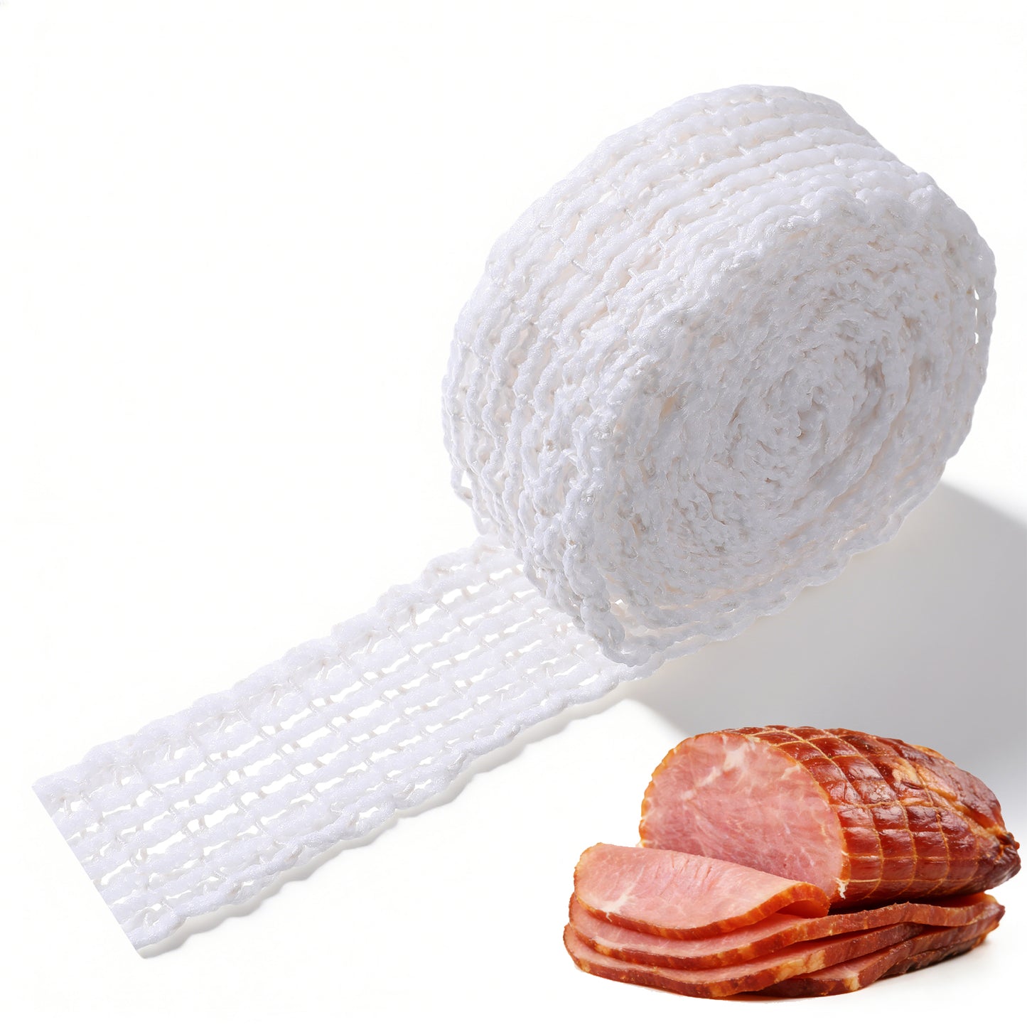 JJUNW Meat Netting Roll, Cooking Wrapping Mesh, 3Meter Ham Sock Elastic-Netting Elastic Smoked Meat Poultry Ham Netting-Meat Butcher Twine Net for Meat-Cooking Drying