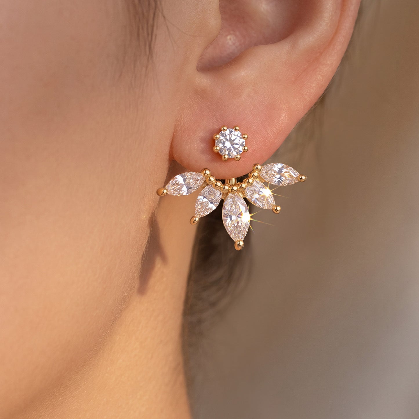 Yuanchu Front Back Stud Earrings for Women, Cubic Zirconia Gold Earrings