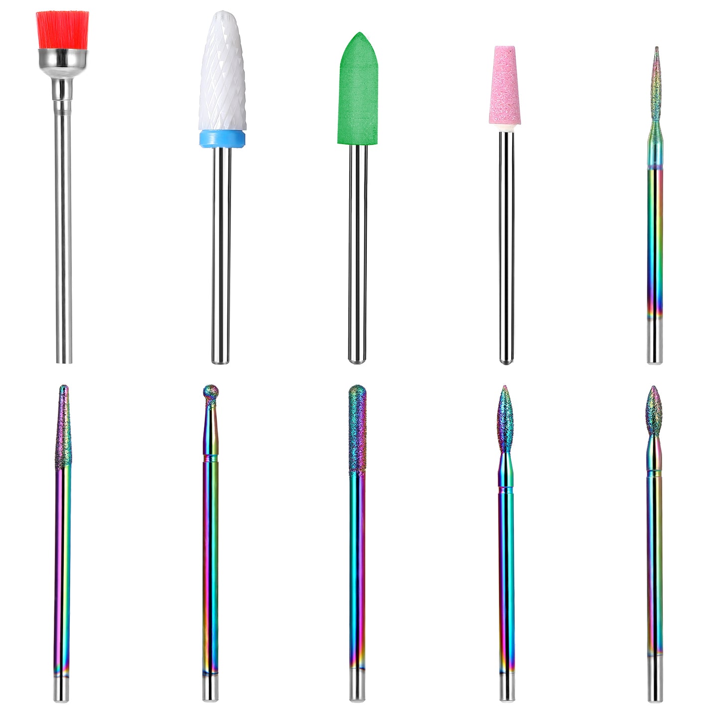 Yuanchu Nail Drill Bits Set, 10 Pcs Tungsten Carbide Diamond Nail Drill Tips Bits 3/32'' Efile Nails Dry Manicure Pedicure Tools for Acrylic Nails Gel Cuticle Remove