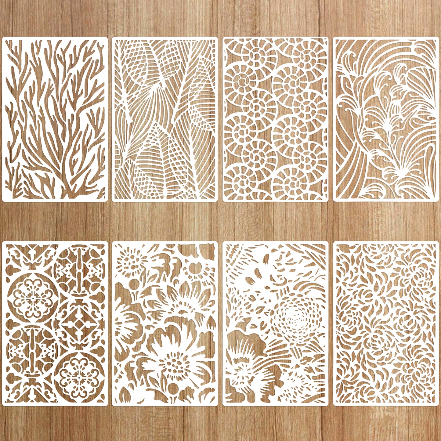 TIESOME 8 Pack Painting Stencils for Crafts, Texture Stencils for Painting, Layering Drawing Templates DIY Art Painting Templates for Painting Wall Furniture Makeup Stencil Face Body