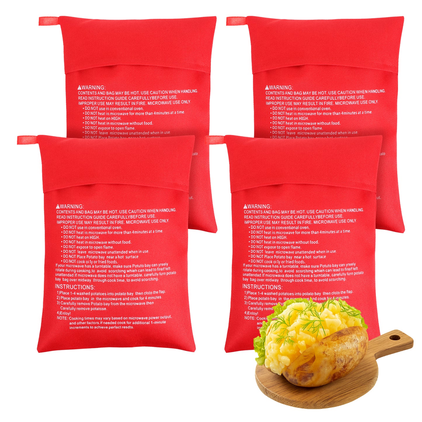 Bewudy 4PCS Reusable Microwave Potato Baking Bags, Baked Potato Microwave Bag, 9.84 x 7.48 inches Microwaves Baking Pouch Perfect for Baked Potatoes, Sweet Potatoes, Corn, and More
