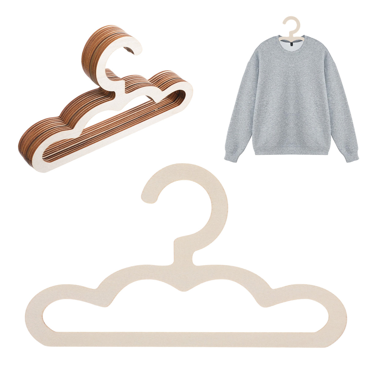 LXUEJIE 10Pcs Wooden Hangers for Baby Closet, Anti-Slip Cute Cloud Hanger