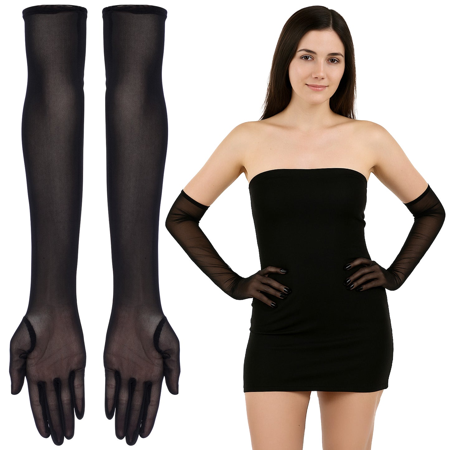 BOHUIZ Long Black Sheer Gloves, Mesh Elbow Length Sheer Glove, Tea Party Accessory Flapper Accessories1920s Opera Evening Parties Dance Gloves for Women for Ladies Wedding Party Halloween(20.8inch)