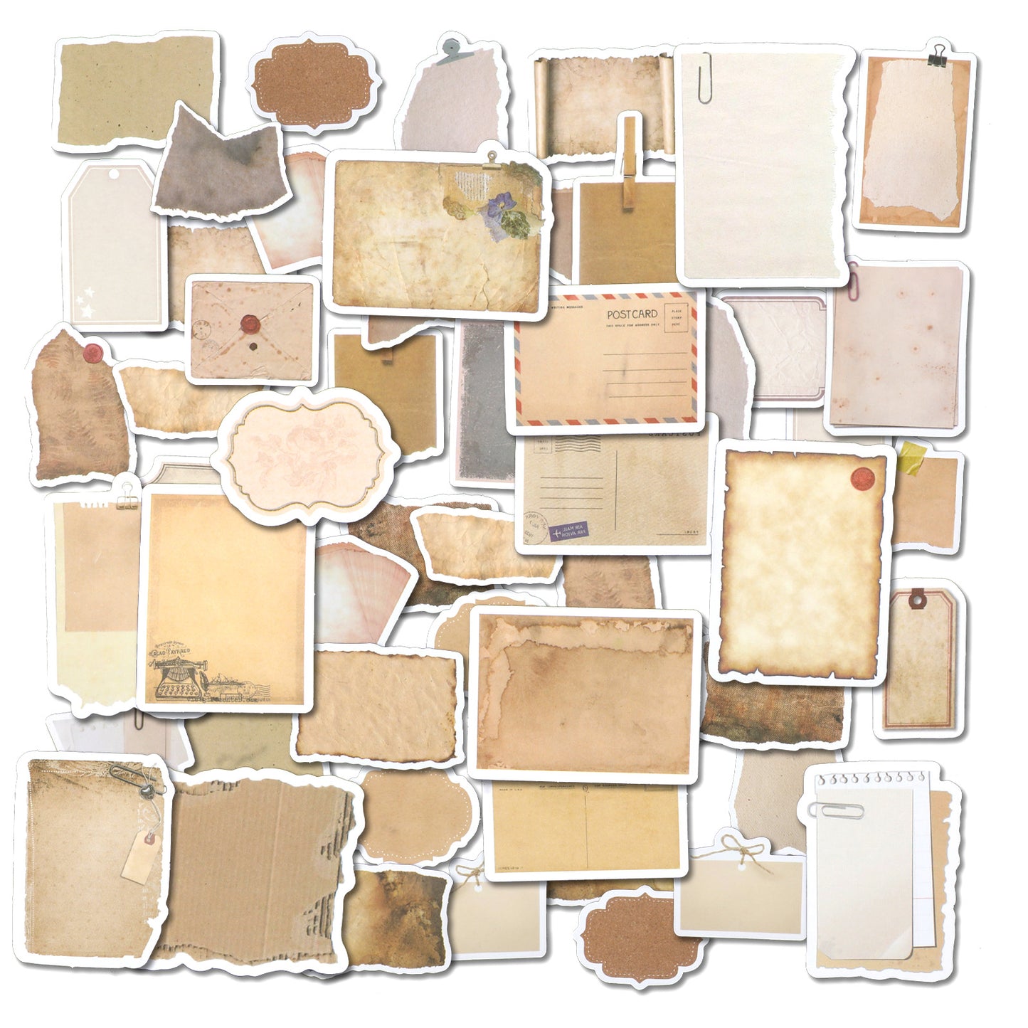 Yuanchu 80 Pcs Vintage Scrapbook Paper Stickers, Retro Brown Stickers for Scrapbooking, Aesthetic Junk Journal, Aged Writing Paper Sticker to Write on, Vintage Scrapbook Labels for DIY Crafts