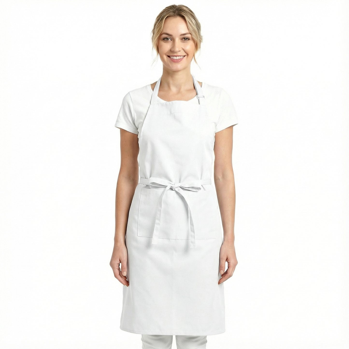MBAIYO White Apron with 3 Pockets, Work Apron with 3 Pockets for Server Kitchen Cooking Server Aprons for Men and Women(White)