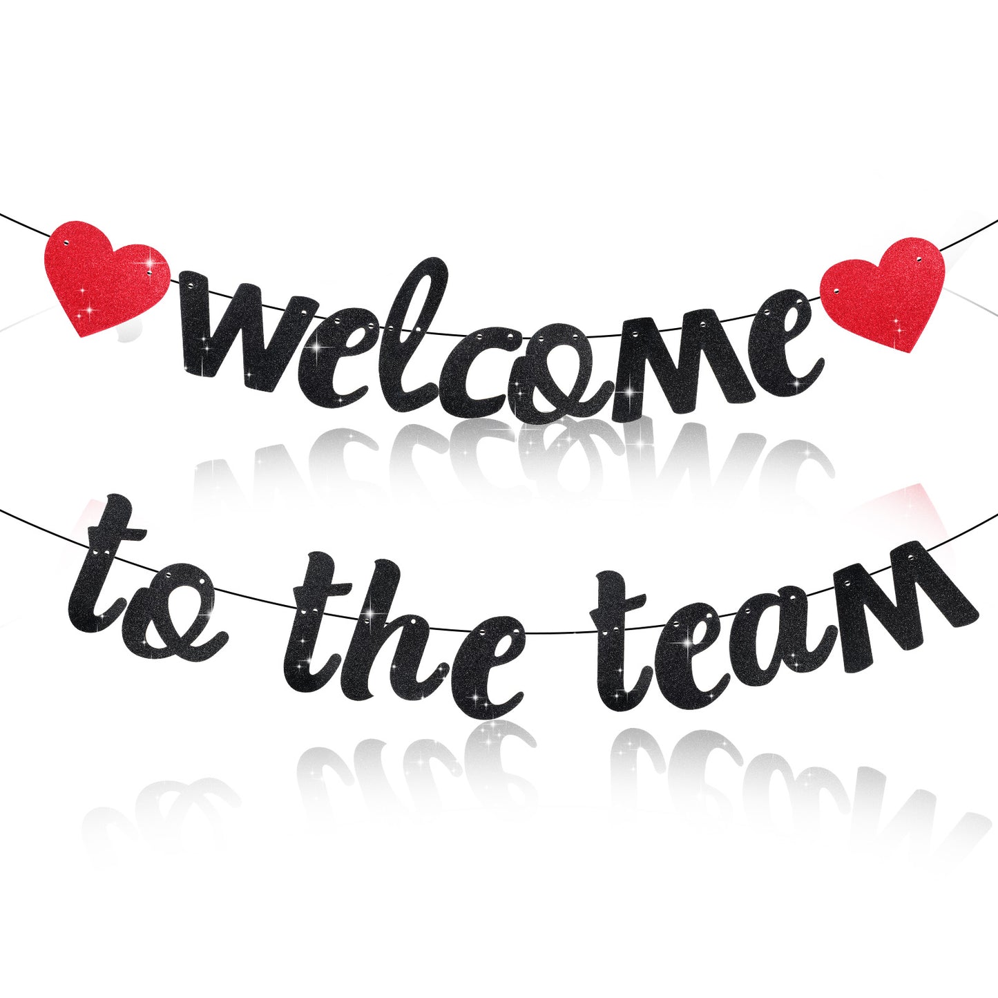 TIESOME Black Glitter Welcome to The Team Banner, Pre-Strung Office Decor Garland Decorations for New Employee Coworker Staff Colleague
