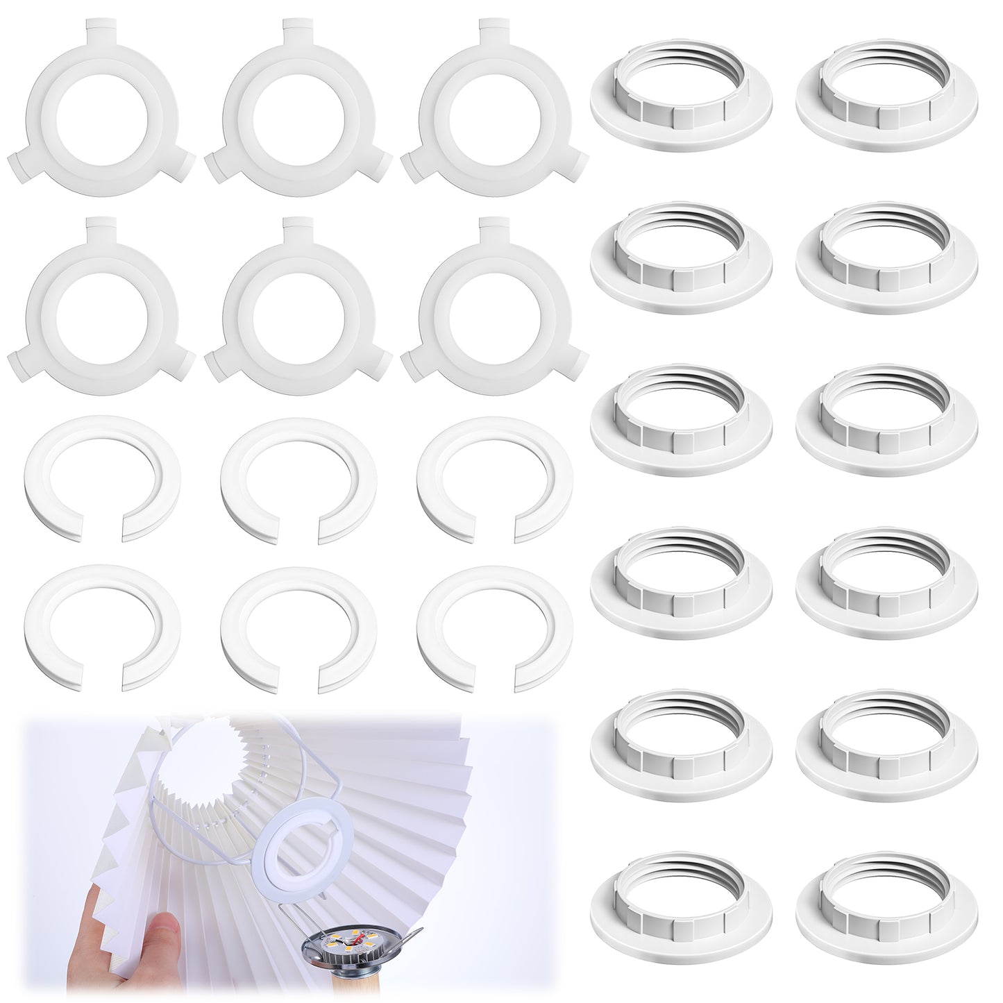 WJIAAA 24 Pack Lamp Shade Adapter Ring, 12 Pcs E27 to E14 Lampshade Reducer Ring and 12 Pcs E14 Lampshade Reducer Rings (White PP Plastic), 26.5mm-29.3mm Size for Home Lighting Fixtures