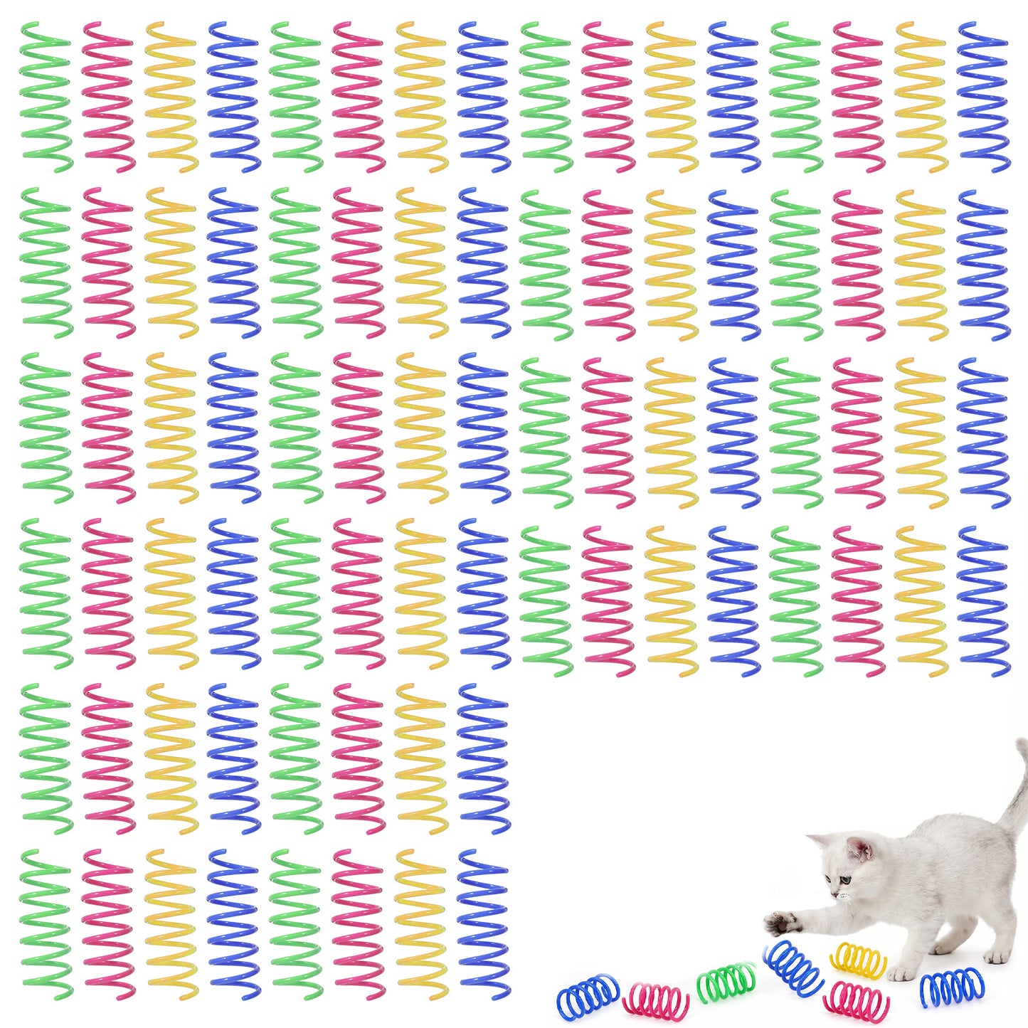 SULIKJHUI 80 Pcs Springs for Cats, Colorful PP Cat Toy Springs for Swatting, Biting & Hunting (Green, Yellow, Red, Blue, 4.5 x 2 cm)