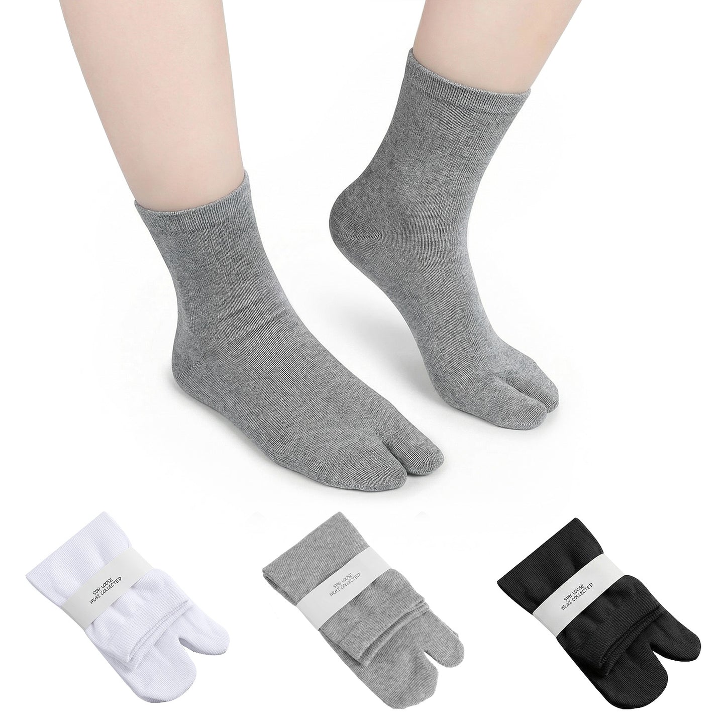 TIESOME 3 Pairs Japan Tabi Socks, Japanese Toes Separated Socks for Flip Flop Geta Soft & Breathable Cotton Socks for Women Men