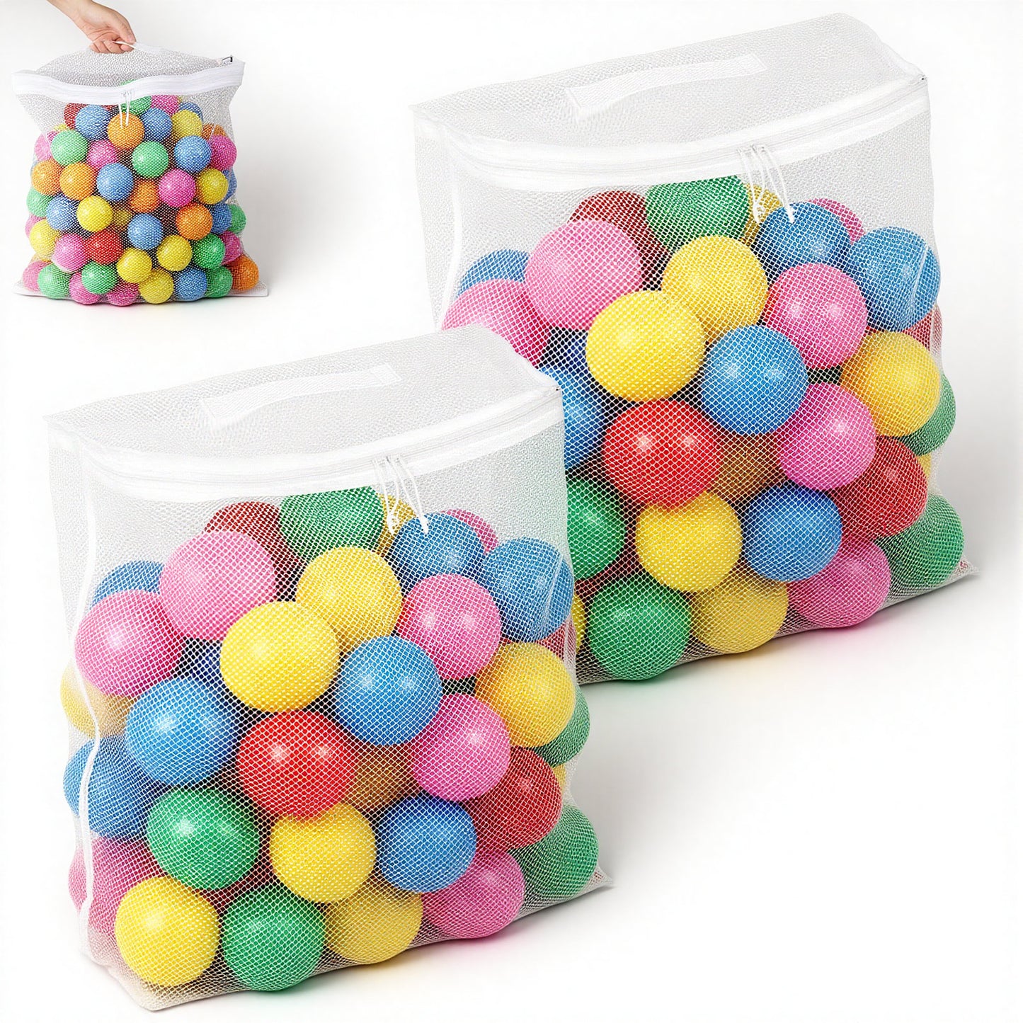 Molain 2PCS Ball Pit Balls Bags, Storage Mesh Bags for Storage Pool Ball 16.5 x 8.3 x14.6 Inches Durable Nylon Zipper Bag Foldable Organizer for Playpen Home Travel(Only Storages Bag,No Ball)