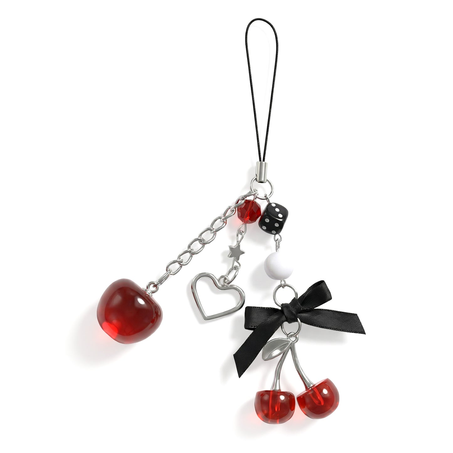 Molain Cute Cherry Phone Charm Strap, Red Black Cherry Handphone Chain Y2K Aesthetic Phone Lanyard for Camera Keychain Bag Purse Decoration Present