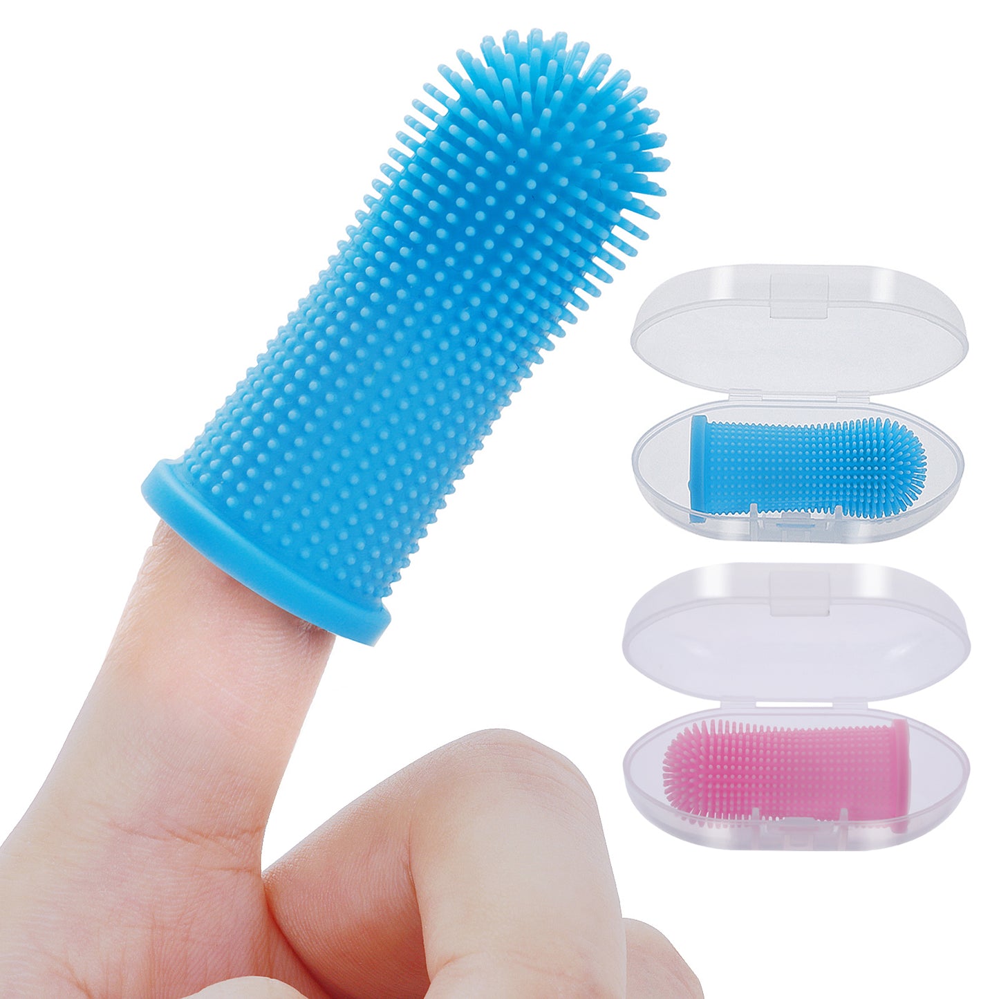 cobee Dog Finger Toothbrush, 360º Pet Silicone Toothbrushes for Dogs and Cats, Dog Cat Puppy Toothbrush, Nontoxic Silicone (1 Blue + 1 Pink)