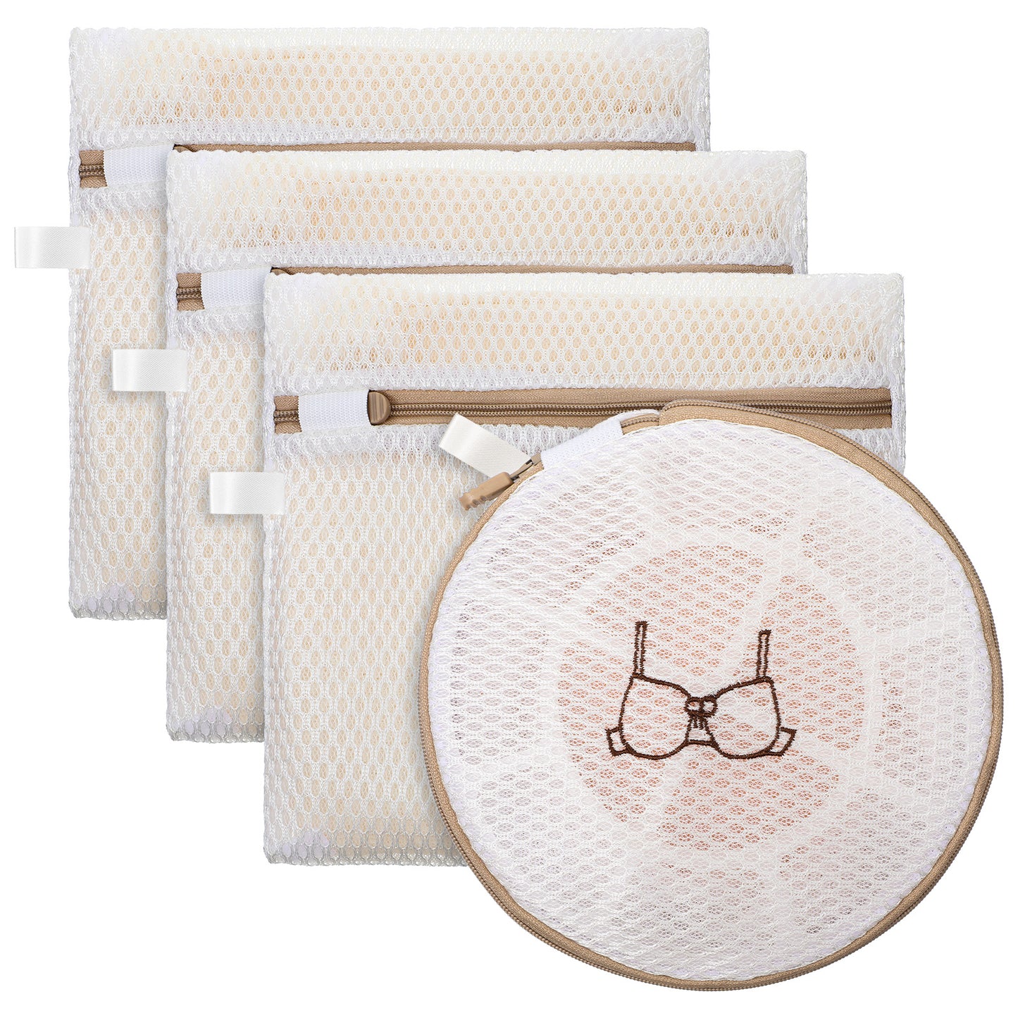 LXUEJIE 4 Pcs 7.87×7.09 Inch Small Mesh Laundry Bags for Socks, Durable Polyester Lingerie Delicates Bag for Washing Machine, Useful for Masks, Underwear(3 Socks Washing Bag + 1 Bra Laundry Bag)
