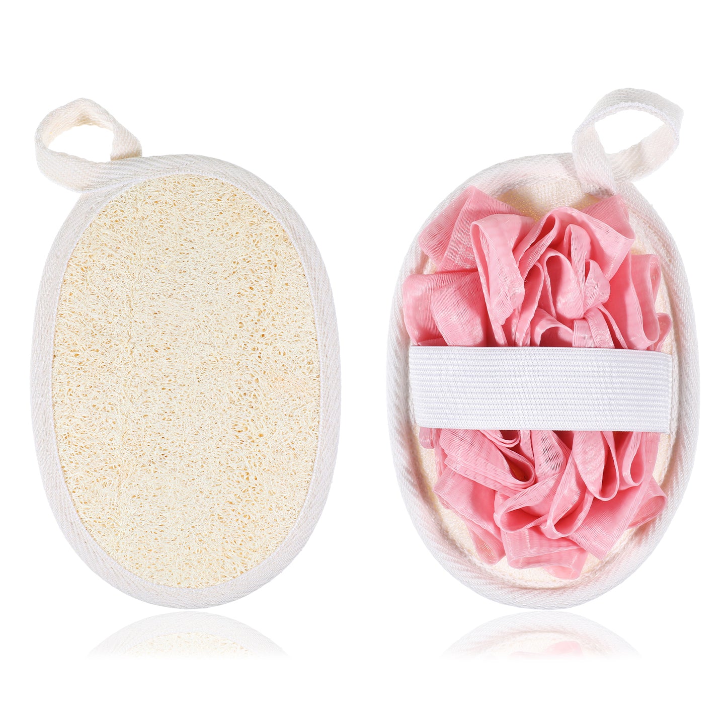 Jeffdad 2Pcs Natural Loofah Sponge, Premium Exfoliating Body Scrubber for Women & Men Ideal Shower Scrubber for Body Perfect for Exfoliation, Cleansing, and Gentle Skin Care(Pink)