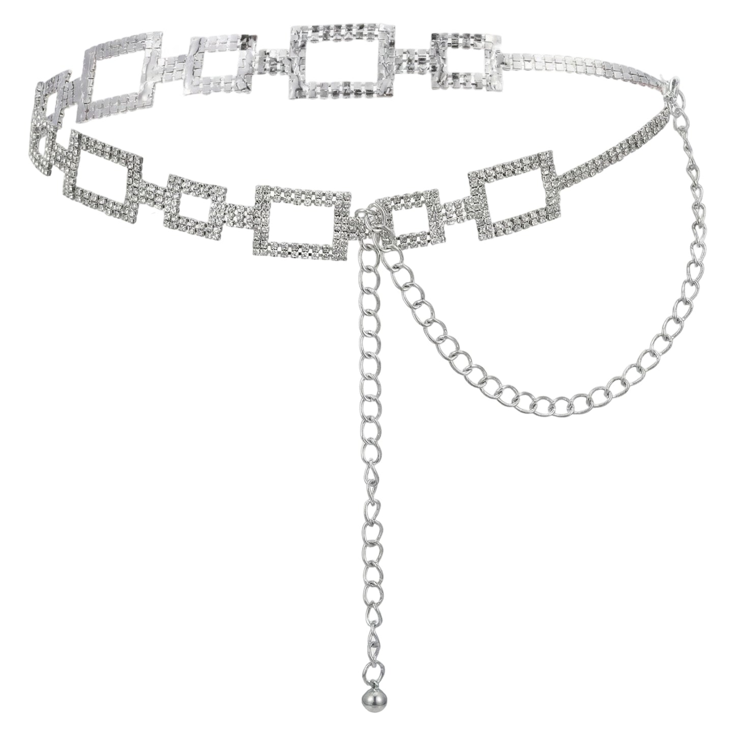Molain Sparkly Rhinestone Dress Belt, Silver Crystal Chain Belt Adjustable Bling Belt Fashion Waist Accessory for Women Wedding Party