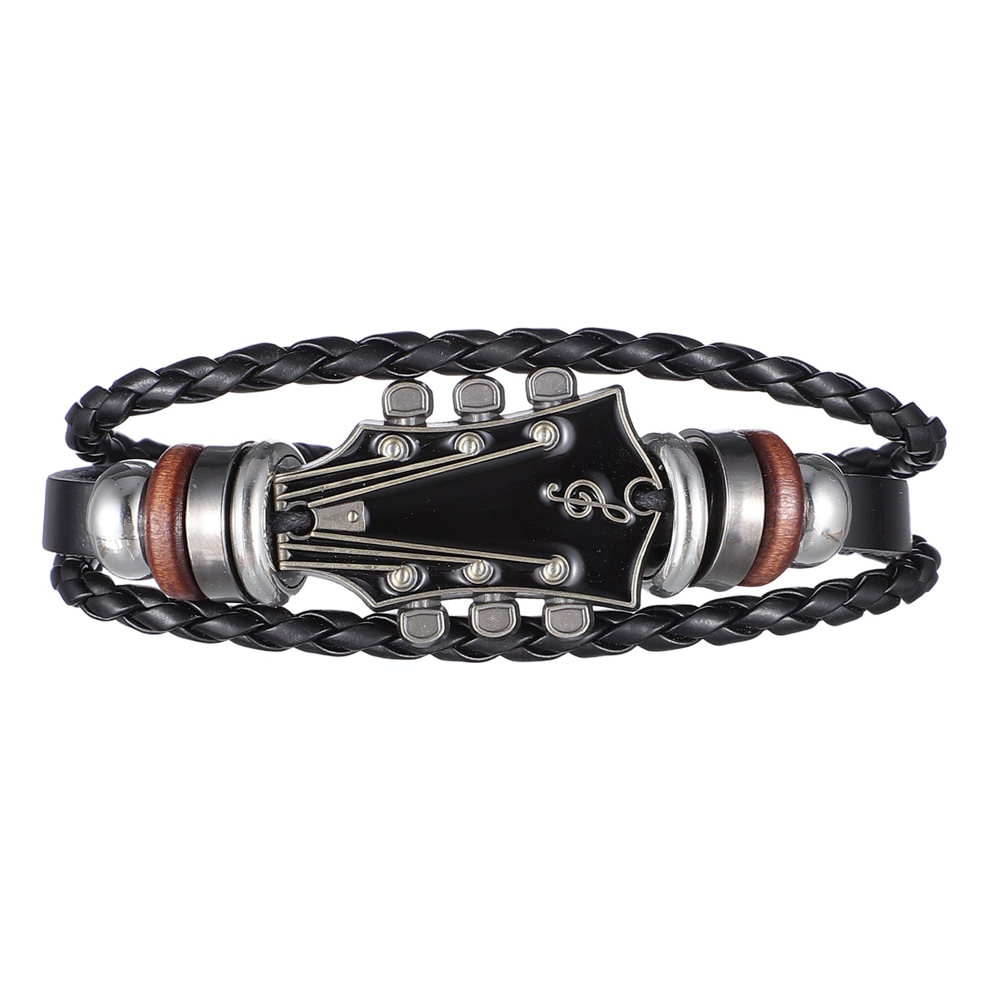 WJIAAA Retro Leather Guitar Bracelet, Adjustable Multi-Layer Wristband, Music Gifts for Men, Black Punk Rock Guitar Accessories(Black)