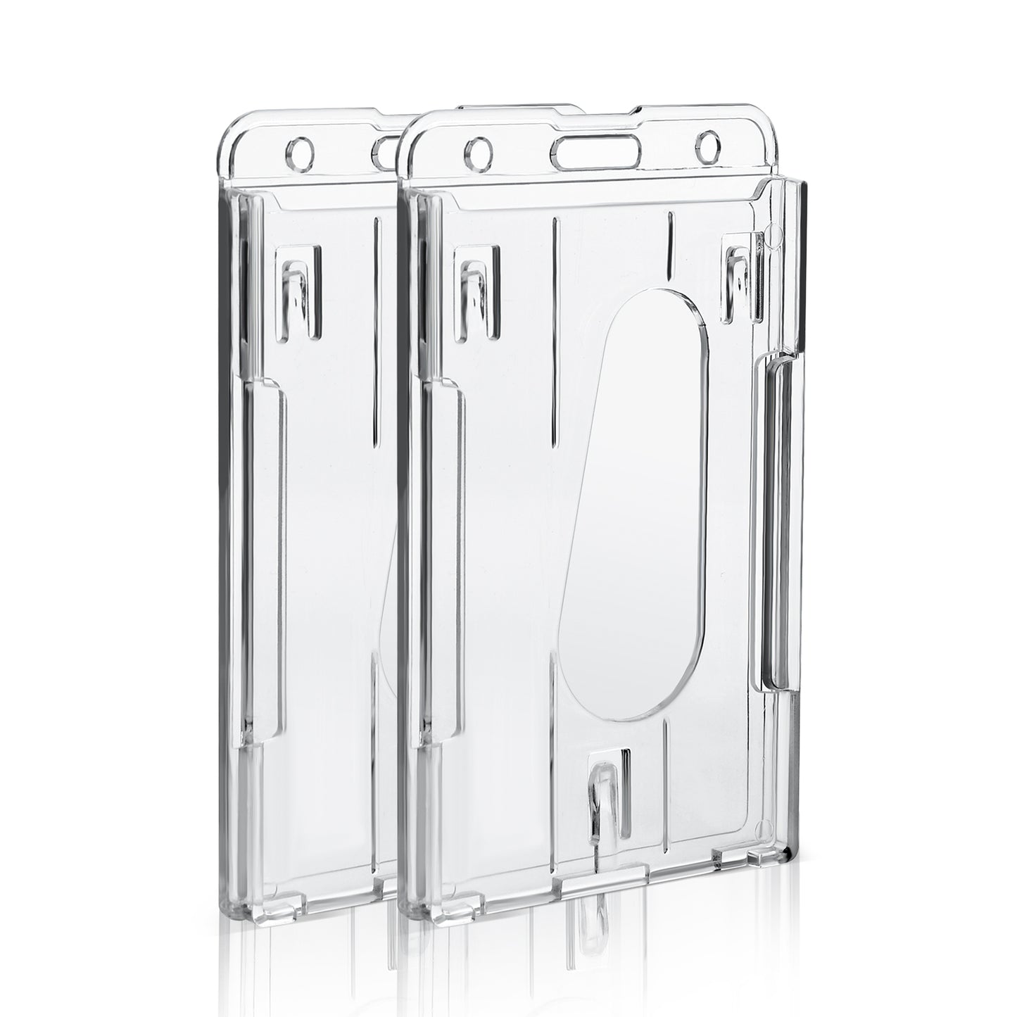 Molain ID Card Badge Holder, 2 Pieces Clear Badge Holders Hard Plastic Card Holder ID Credit Card Protector with Thumb Slot (Basic)