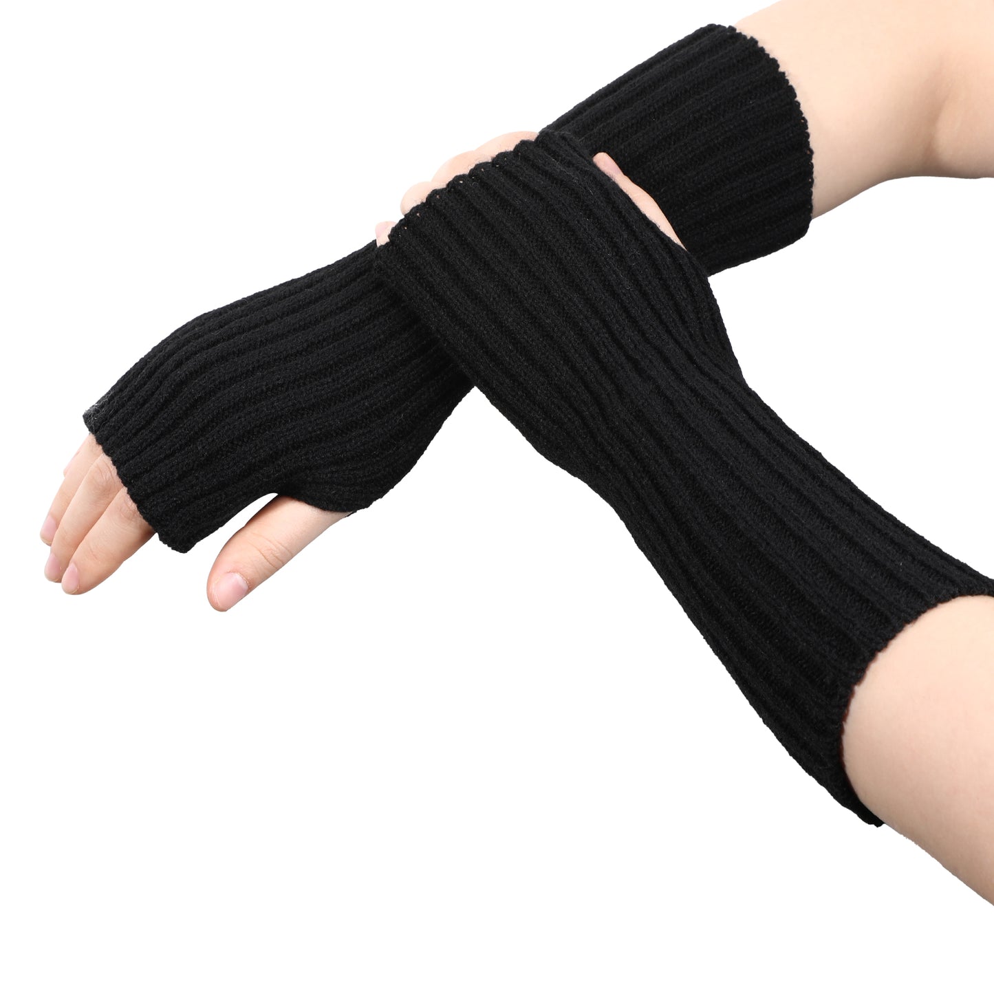 cobee 2 Pairs Arm Warmers, Black Fingerless Gloves Arm Warmers, Long Elbow Length Fingerless Gloves Women Elbow Length for Gothic Skateboard Punk Hip Hop Knitted(Black)