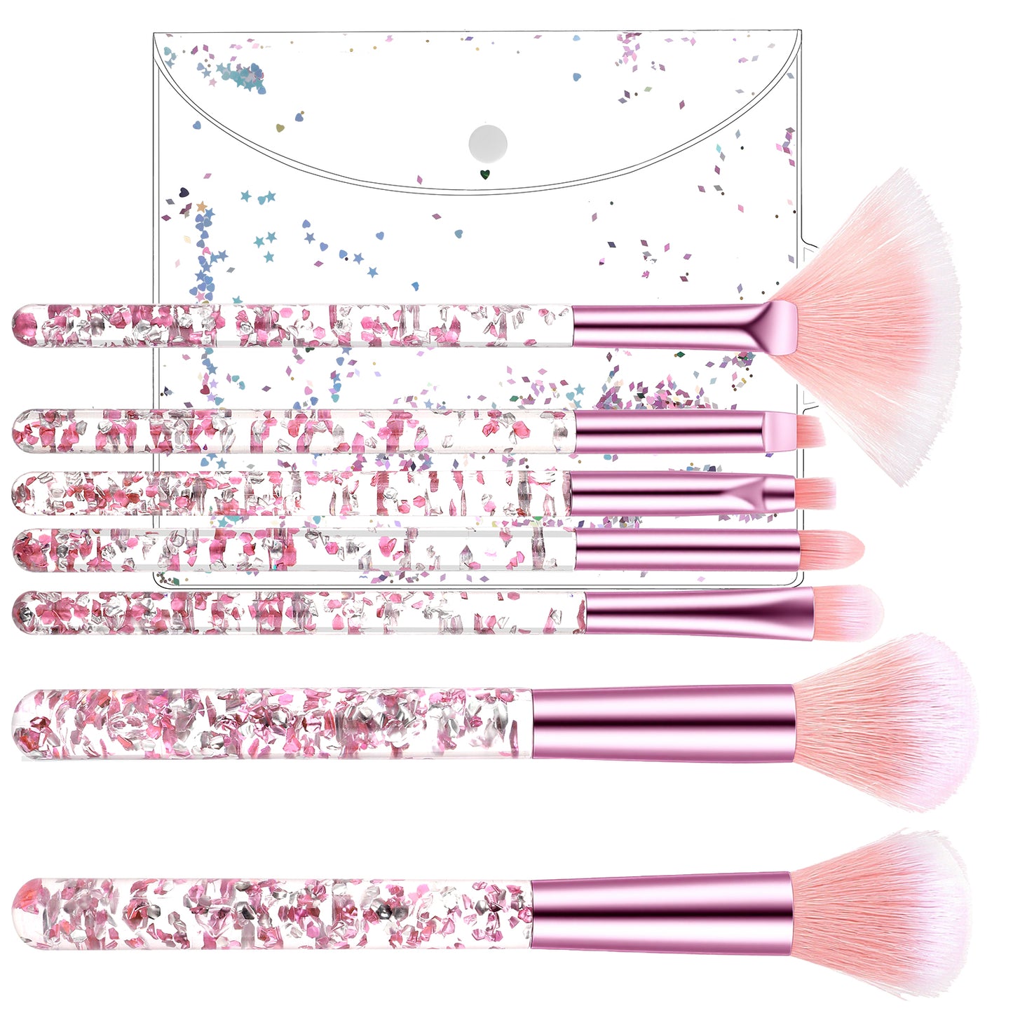 XLIUAX 7 Pcs Glitter Makeup Brushes Set, Cute Sparkles Make up Brushes Professional Face Cosmetics Blending Brush Sequins Handle for Women Concealer Eye Shadow Eyeliner Blush Lip Blending(Pink)