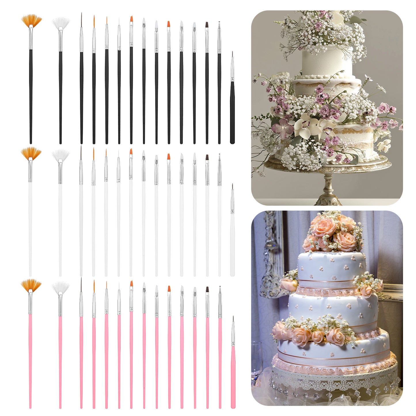 YUXMU 45 Pcs Cake Decorating Brushes, Cake Pastry Painting Brushes Food Paint Brush Fondant Sugar Cookie Painting Brush Baking DIY Tools for Cooking Baking Decoration
