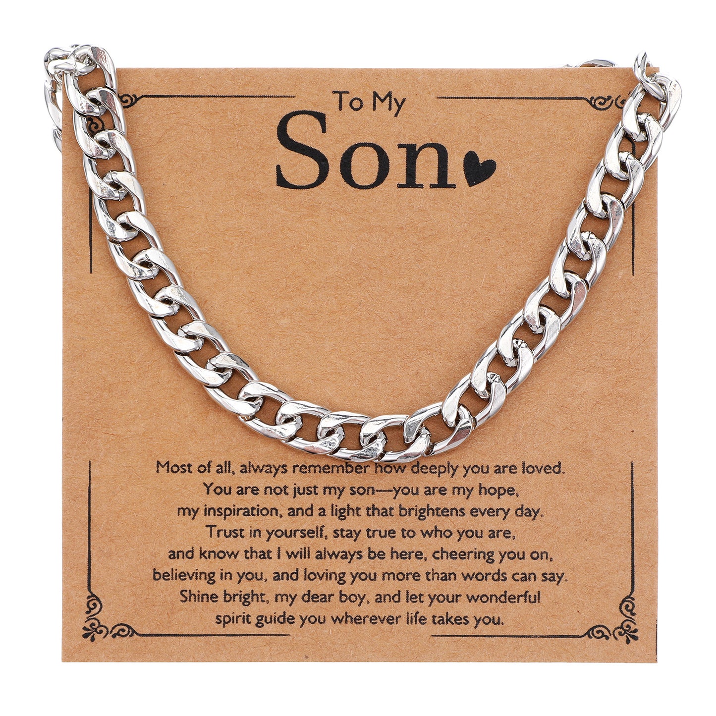 WJIAAA Men's Cuban Chain Necklace, Silver Cuban Chain Jewelry Gifts for Dad Son Husband Boyfriend, Birthday Christmas Graduation Present To My Son Necklace