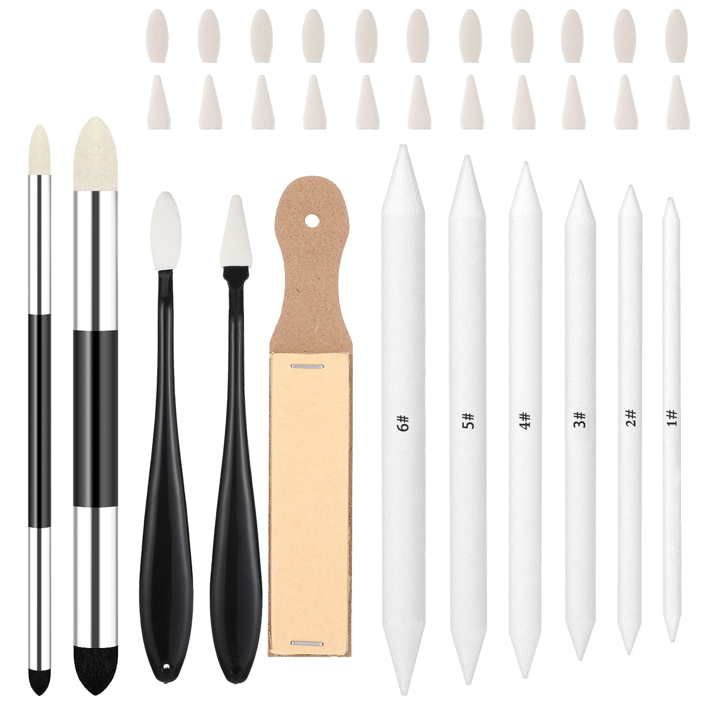 DOPENSPI 31 Pcs Blending Sponge Pens, Sandpaper Pencil Sharpener Blending Stumps and Sponge Pens Sharpener Blendings Sticks Sketch Drawing Stumps Pencils Tools for Drawing Artist Sketching Supplies