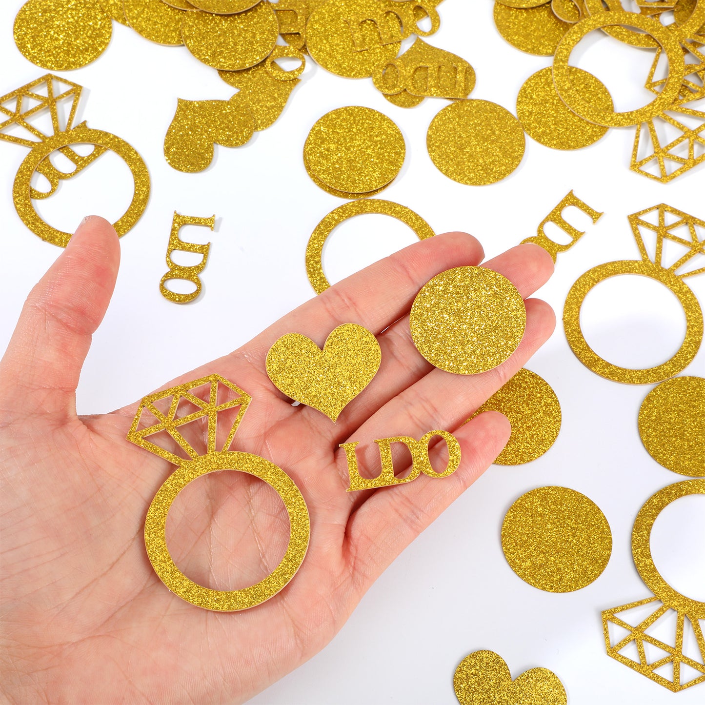 DOPENSPI 300PCS Gold Wedding Confetti, Glitter I Do Confetti Bridal Shower Decorations Engagement Party Decorations Diamond Ring Table Decor for Wedding Bachelorette Party Bridal Shower Supplies(Gold)