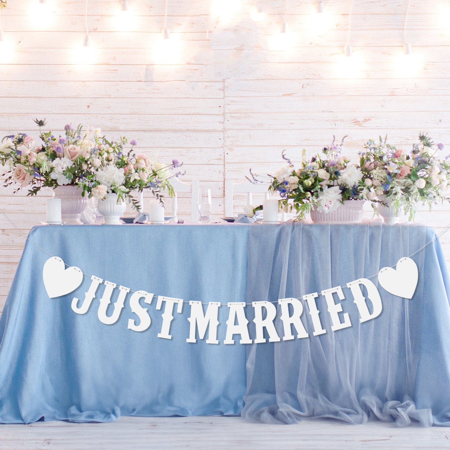 Molain Just Married Banner Wedding Bunting Banner Just Married Garland Wedding Garland Decoration Hanging Sign Garland for Bridal Shower Wedding Engagement Car Party Decoration(Pack of 1)