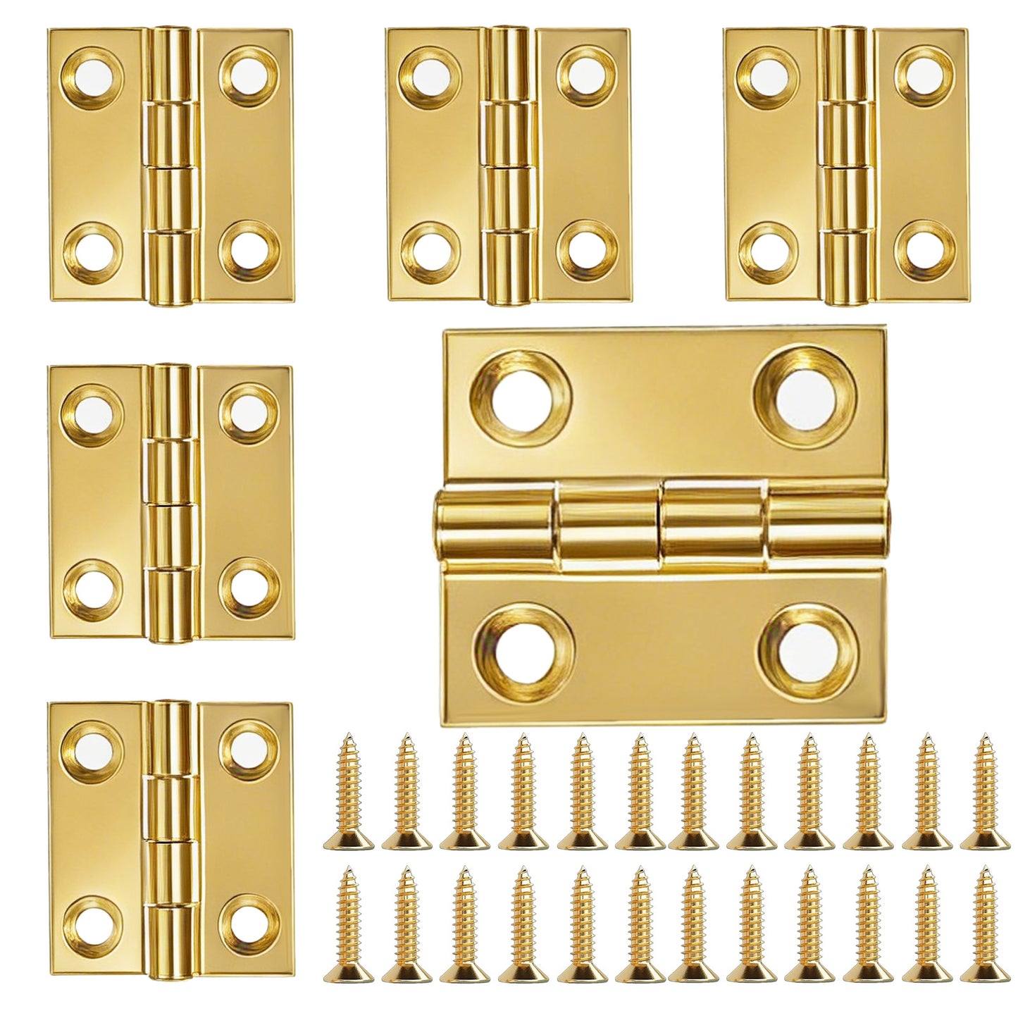 TIESOME 6 Pcs Small Hinges for Wood, 1 Inch Brass Mini Hinges for Crafts, Folding Gold Cabinet Hinge with Mounting Screws for Jewellery Box, Drawer, Door, Closet, Wooden Case, Furniture