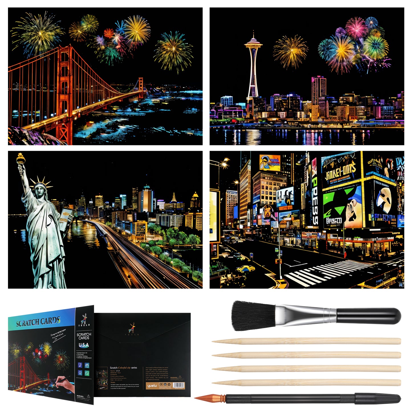 Giantree 14Pcs Scratch Art, Scratch Art Adult, Paint by Scratch Rainbow Engraving Painting, Scratch Painting for Adults, Landscape Scratchboard with Scratch Art Tools Creative DIY Art Craft(10Pcs)