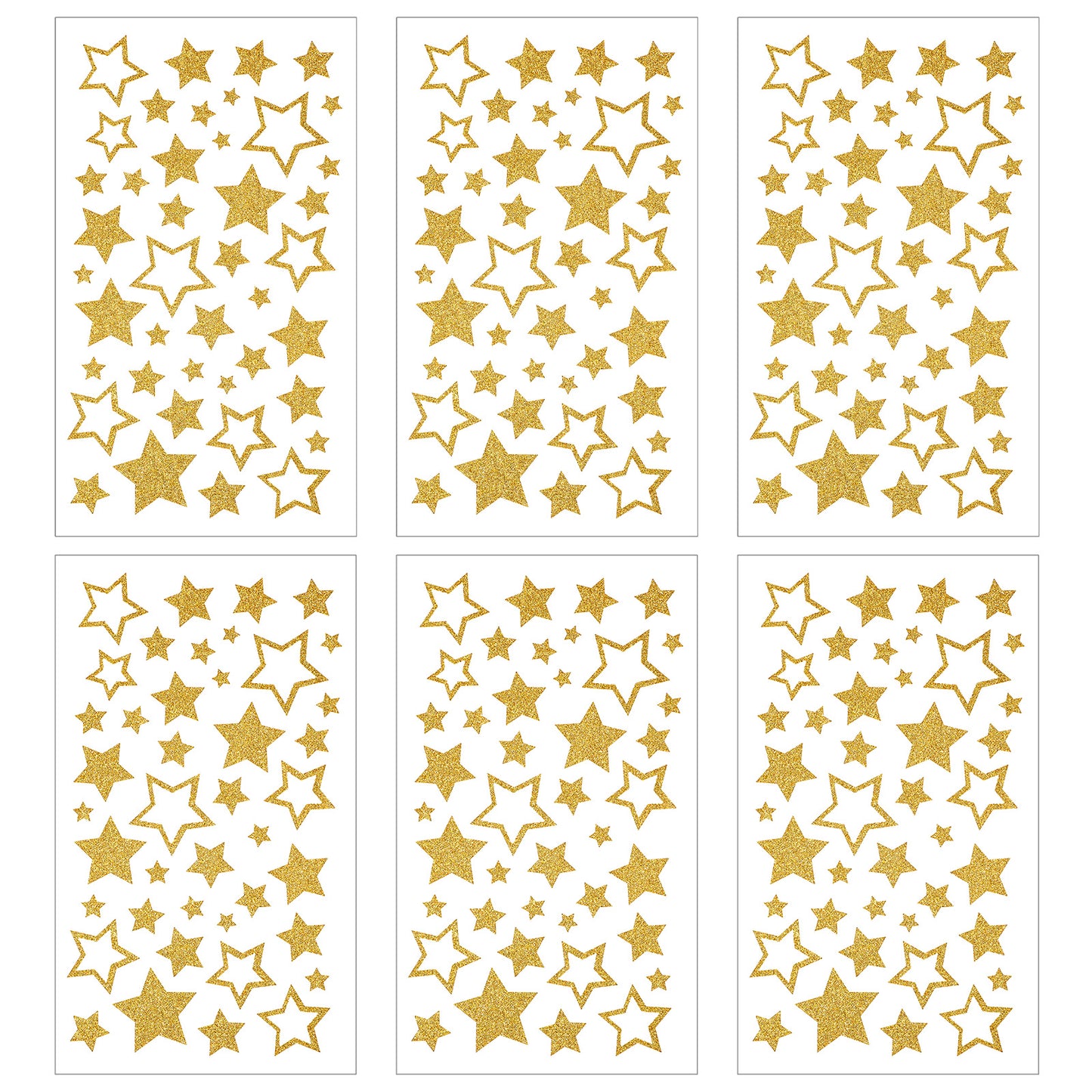 WJIAAA 6 Sheets Glitter Gold Star Stickers, Self Adhesive Star Labels for Crafts Kids Reward Christmas Decoration Classroom Supplies(Gold)