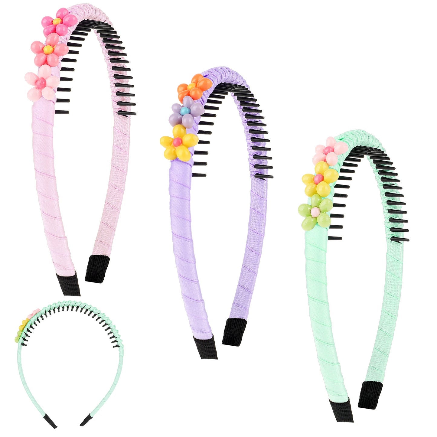 Giantree 3 PCS Girls Headbands, Colorful Heart Flower Headbands for Kids, Non-slip Headbands with Teeth, Toddler Hair Accessories for Toddler Girls and Teens
