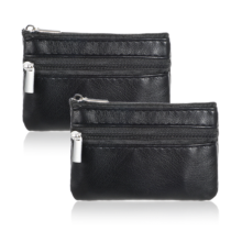 GEEHUA 2Pcs Mini Coin Purse Pouch, Soft PU Leather Money Pouch with Zip Small Change Holder Pocket Cash Change Key Wallet for Women Men
