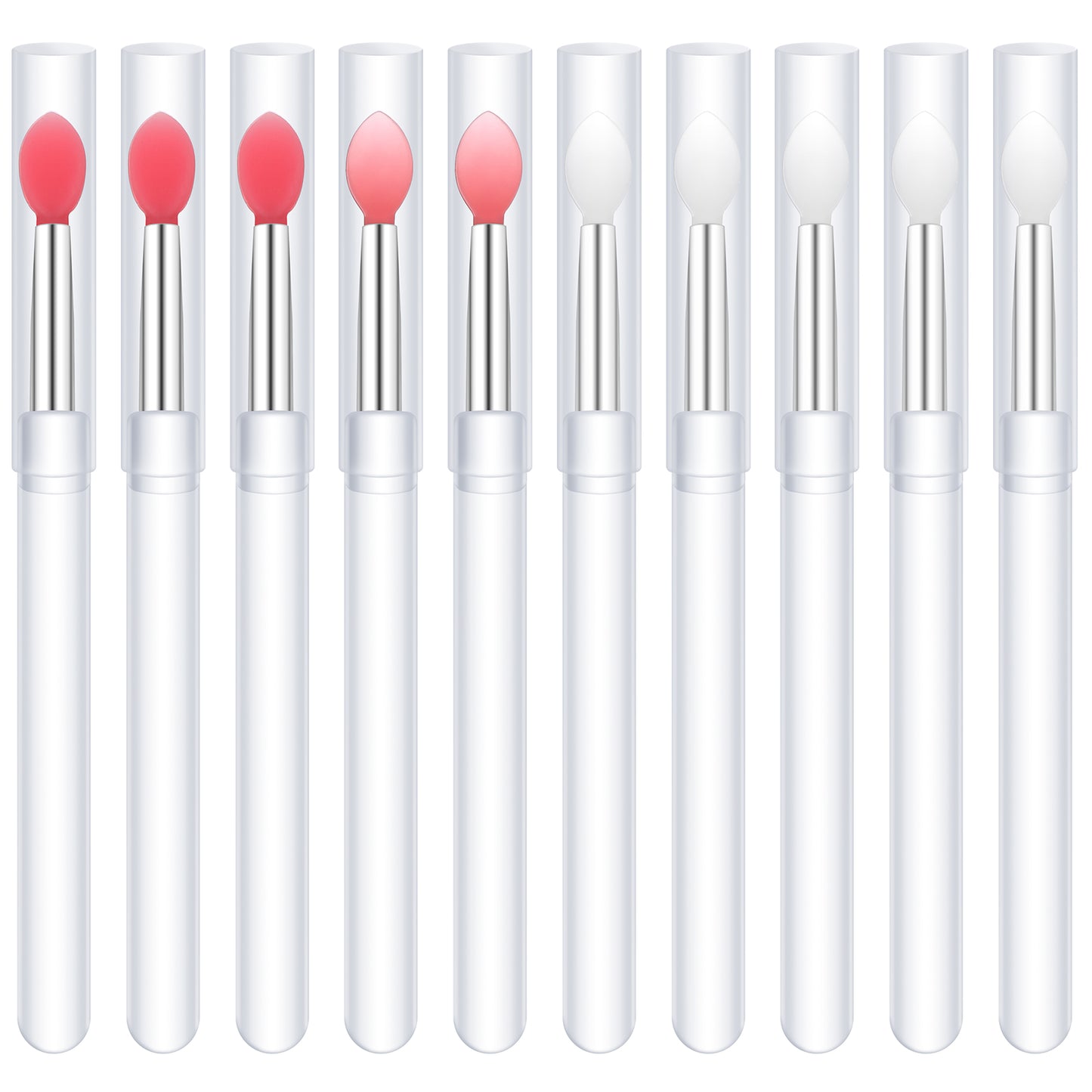 TIESOME Silicone Lip Applicator, 10PCS Reusable Lip Brush with Caps Soft Silicone Lip Mask Applicator for Lipstick Lip Gloss Lip Balm Eyeshadow Makeup Tool(Light Pink, White, Rose Red, Deep Pink)
