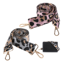 Giantree 2 Pack Wide Shoulder Bag Straps, Adjustable Replacement Handbag Strap Leopard Print Wide Shoulder Strap Crossbody Bag Straps Purse Strap with Clips for Women(Gray + Pink)