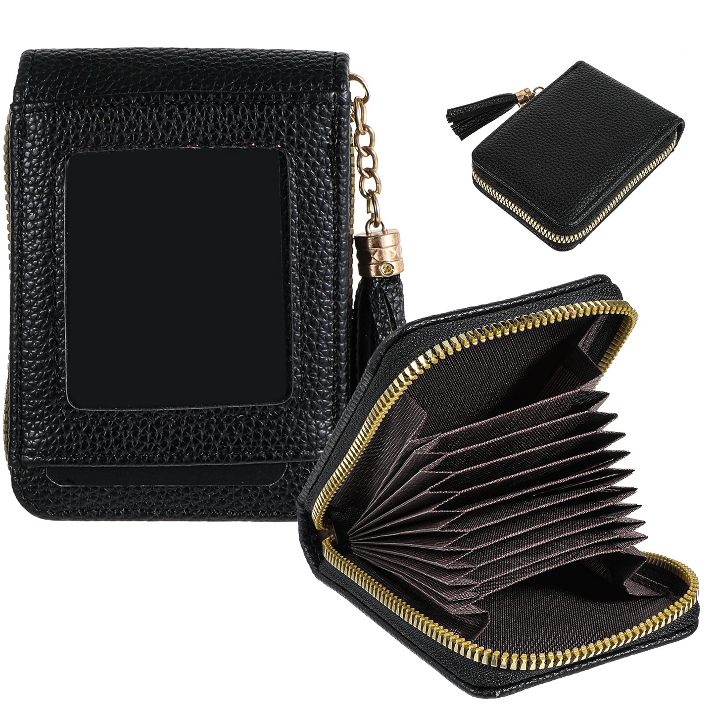 Yuanchu RFID Blocking Wallet for Women, Small Wallets with 12 Slim Credit Card Holder and ID Window Compact Leather Zipper Coin Purse
