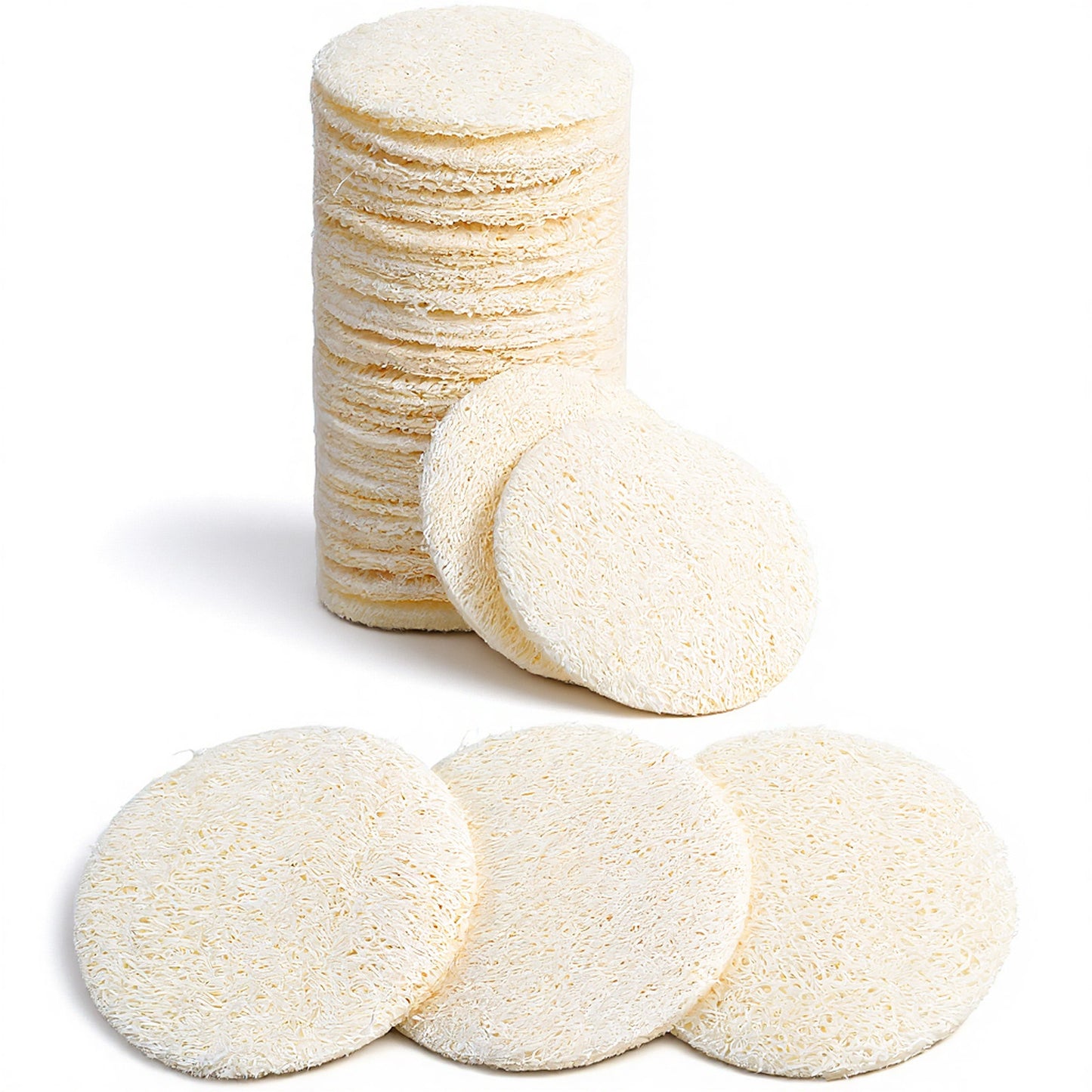 Molain 20 Pcs Natural Loofah Sponge Pads, 2.16 Inch Exfoliating Facial Body Scrub Pads for Makeup Dead Skin Removal Gentle Cleansing Skin Pads for Women Men